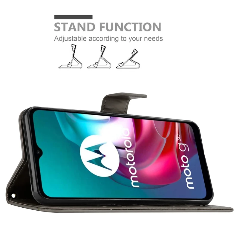 Cadorabo Hülle kompatibel mit Motorola MOTO G10 / G30 Schutzhülle im Blumen Design mit Magnetverschluss, Standfunktion und Kartenfächern