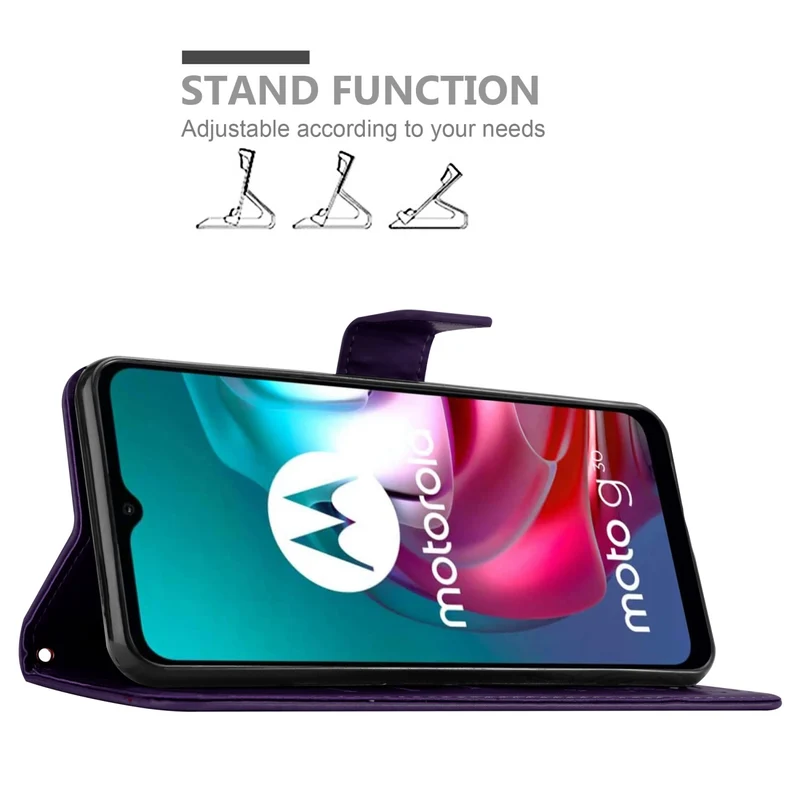 Cadorabo Hülle kompatibel mit Motorola MOTO G10 / G30 Schutzhülle im Blumen Design mit Magnetverschluss, Standfunktion und Kartenfächern
