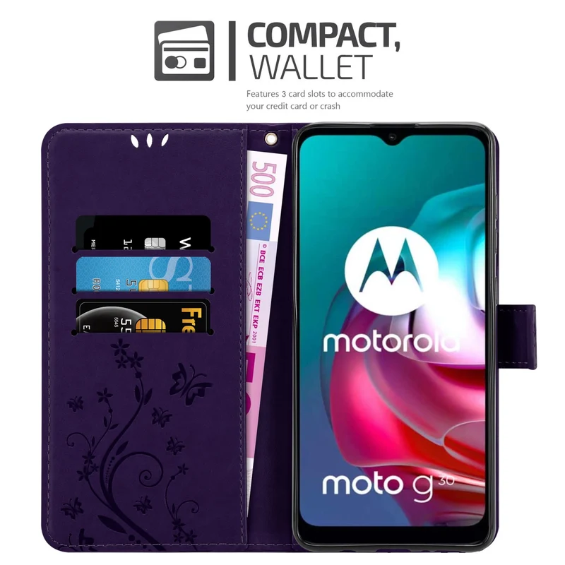 Cadorabo Hülle kompatibel mit Motorola MOTO G10 / G30 Schutzhülle im Blumen Design mit Magnetverschluss, Standfunktion und Kartenfächern