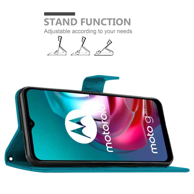 Cadorabo Hülle kompatibel mit Motorola MOTO G10 / G30 Schutzhülle im Blumen Design mit Magnetverschluss, Standfunktion und Kartenfächern