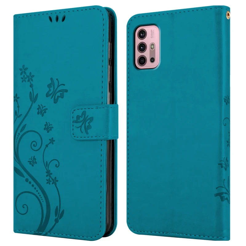 Cadorabo Hülle kompatibel mit Motorola MOTO G10 / G30 Schutzhülle im Blumen Design mit Magnetverschluss, Standfunktion und Kartenfächern
