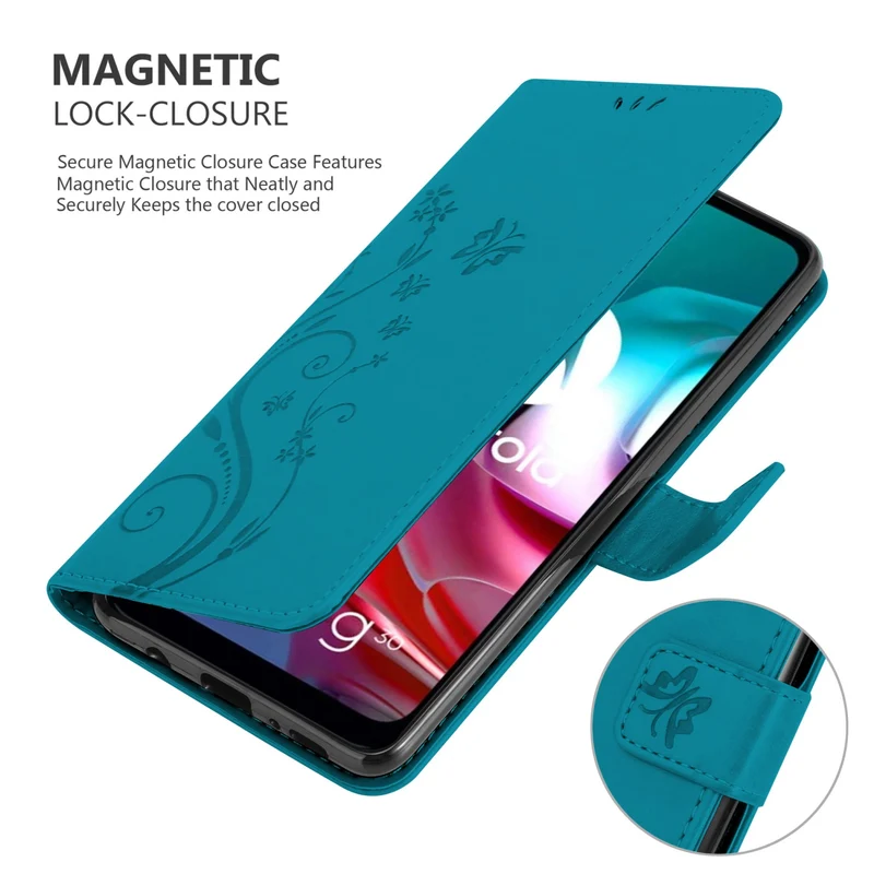 Cadorabo Hülle kompatibel mit Motorola MOTO G10 / G30 Schutzhülle im Blumen Design mit Magnetverschluss, Standfunktion und Kartenfächern