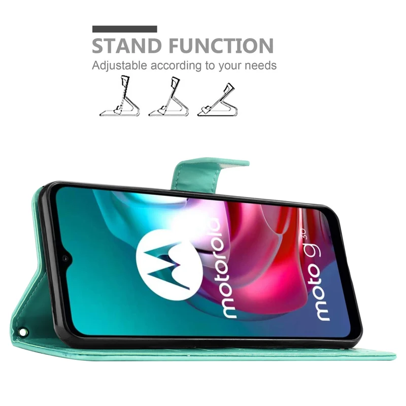 Cadorabo Hülle kompatibel mit Motorola MOTO G10 / G30 Schutzhülle im Blumen Design mit Magnetverschluss, Standfunktion und Kartenfächern