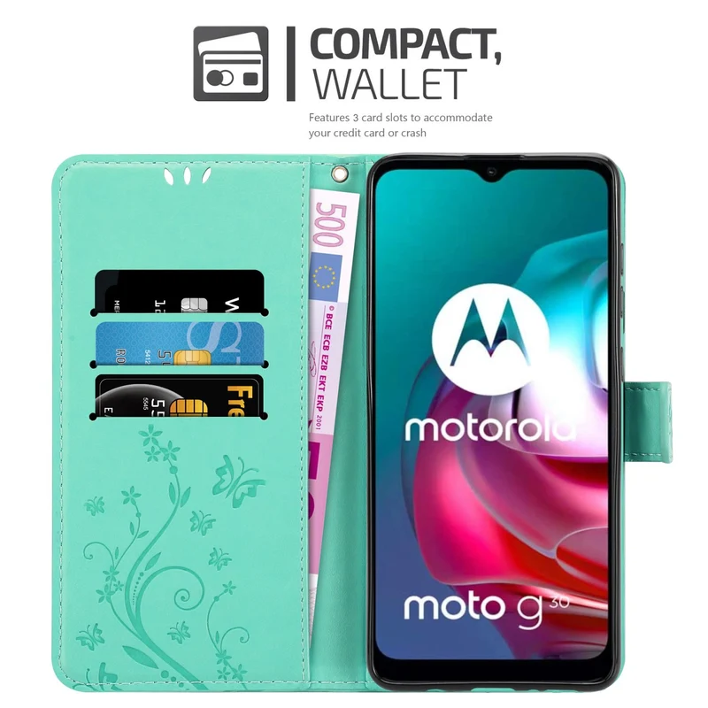 Cadorabo Hülle kompatibel mit Motorola MOTO G10 / G30 Schutzhülle im Blumen Design mit Magnetverschluss, Standfunktion und Kartenfächern