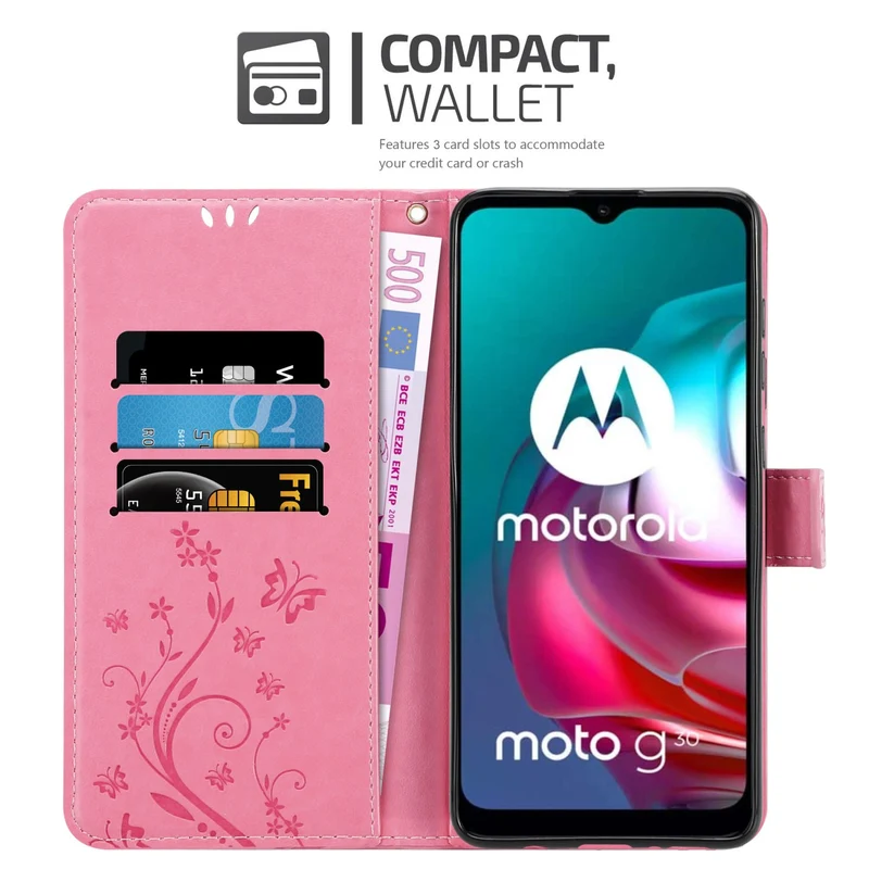Cadorabo Hülle kompatibel mit Motorola MOTO G10 / G30 Schutzhülle im Blumen Design mit Magnetverschluss, Standfunktion und Kartenfächern
