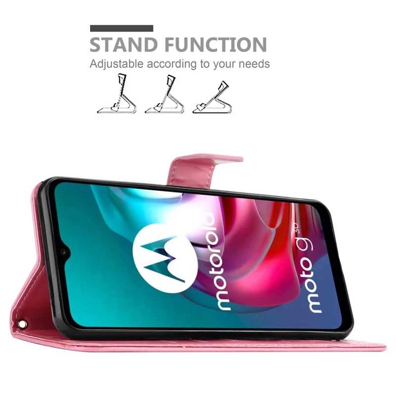 Cadorabo Hülle kompatibel mit Motorola MOTO G10 / G30 Schutzhülle im Blumen Design mit Magnetverschluss, Standfunktion und Kartenfächern