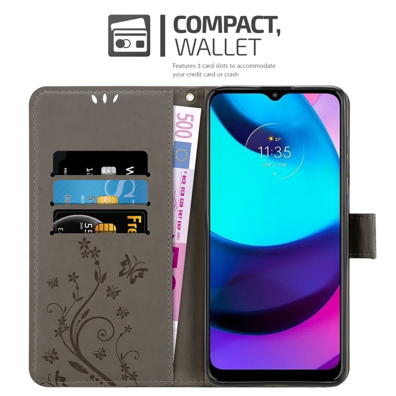 Cadorabo Hülle kompatibel mit Motorola MOTO E20 / E30 / E40 Schutzhülle im Blumen Design mit Magnetverschluss, Standfunktion und Kartenfächern