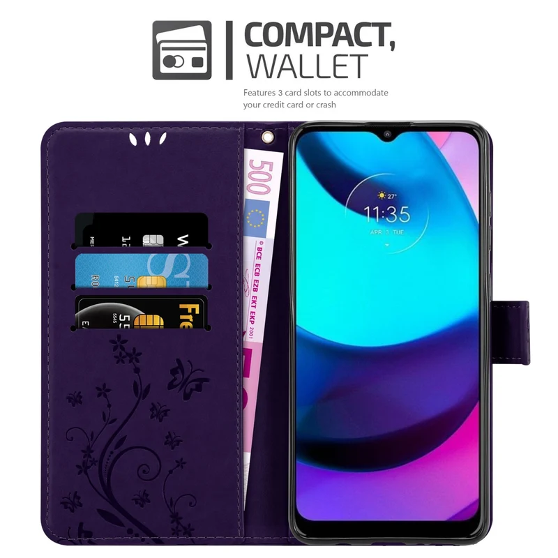 Cadorabo Hülle kompatibel mit Motorola MOTO E20 / E30 / E40 Schutzhülle im Blumen Design mit Magnetverschluss, Standfunktion und Kartenfächern