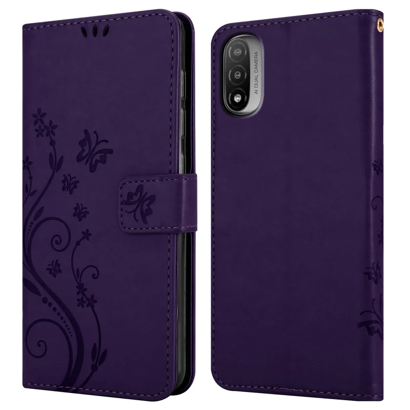 Cadorabo Hülle kompatibel mit Motorola MOTO E20 / E30 / E40 Schutzhülle im Blumen Design mit Magnetverschluss, Standfunktion und Kartenfächern