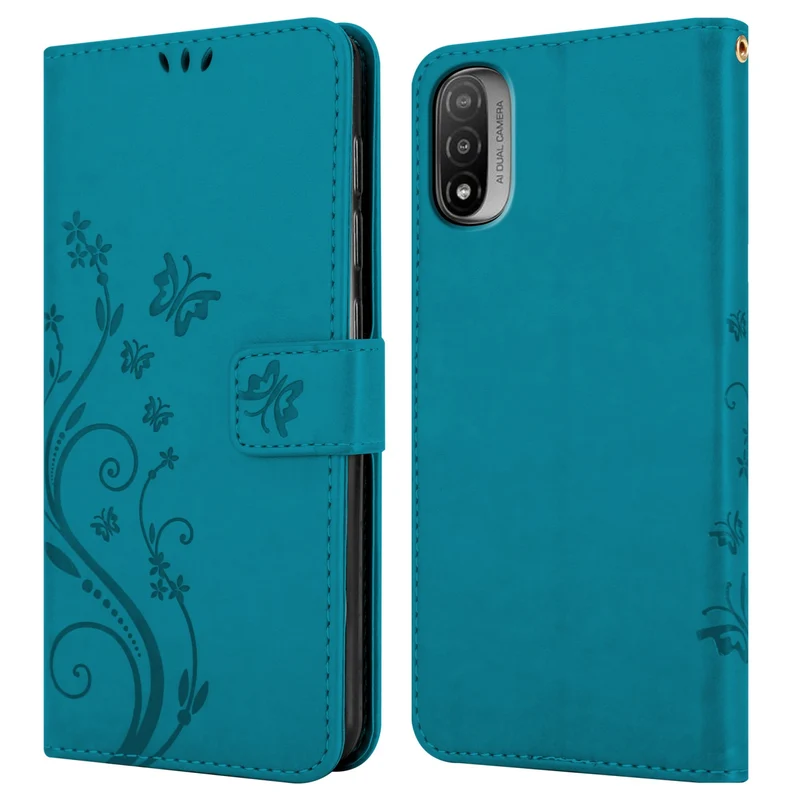 Cadorabo Hülle kompatibel mit Motorola MOTO E20 / E30 / E40 Schutzhülle im Blumen Design mit Magnetverschluss, Standfunktion und Kartenfächern
