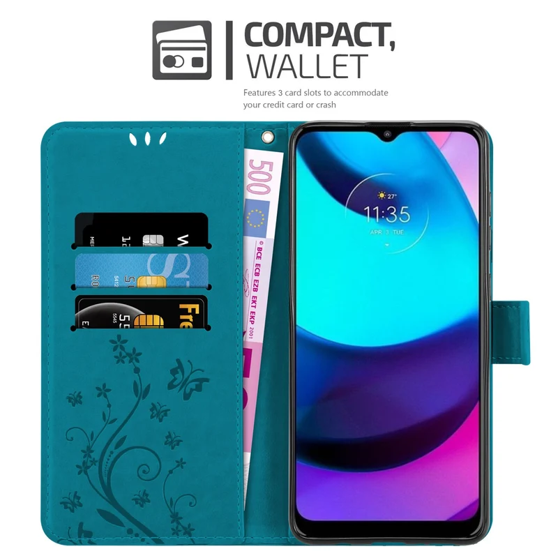 Cadorabo Hülle kompatibel mit Motorola MOTO E20 / E30 / E40 Schutzhülle im Blumen Design mit Magnetverschluss, Standfunktion und Kartenfächern