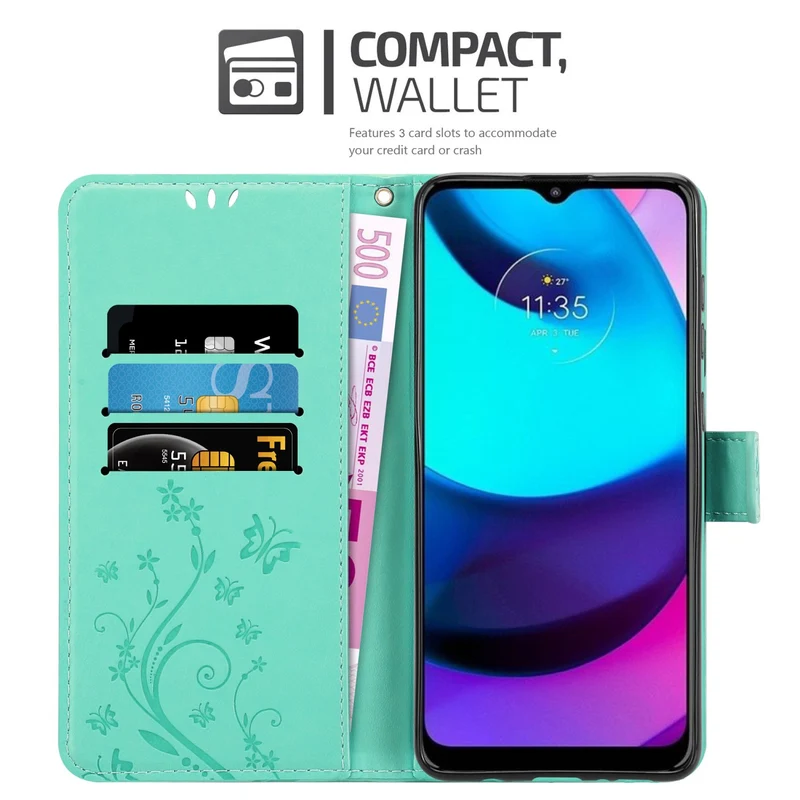 Cadorabo Hülle kompatibel mit Motorola MOTO E20 / E30 / E40 Schutzhülle im Blumen Design mit Magnetverschluss, Standfunktion und Kartenfächern