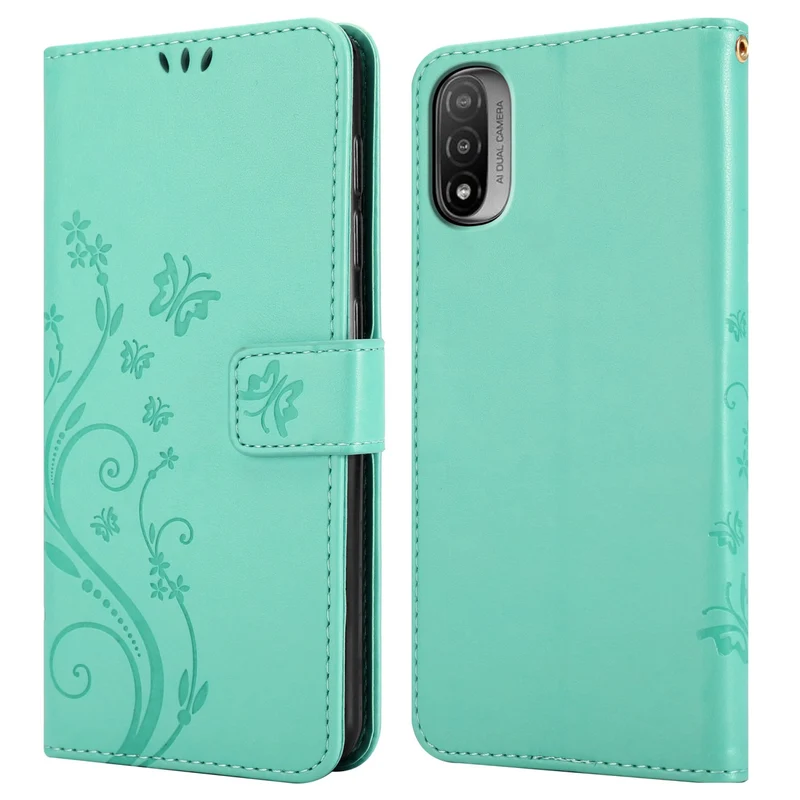 Cadorabo Hülle kompatibel mit Motorola MOTO E20 / E30 / E40 Schutzhülle im Blumen Design mit Magnetverschluss, Standfunktion und Kartenfächern
