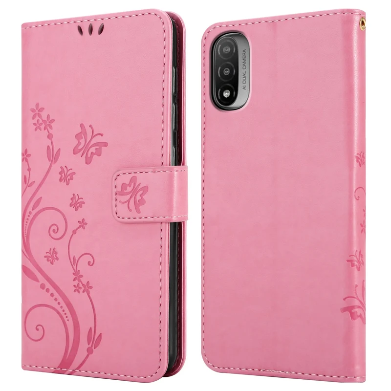 Cadorabo Hülle kompatibel mit Motorola MOTO E20 / E30 / E40 Schutzhülle im Blumen Design mit Magnetverschluss, Standfunktion und Kartenfächern
