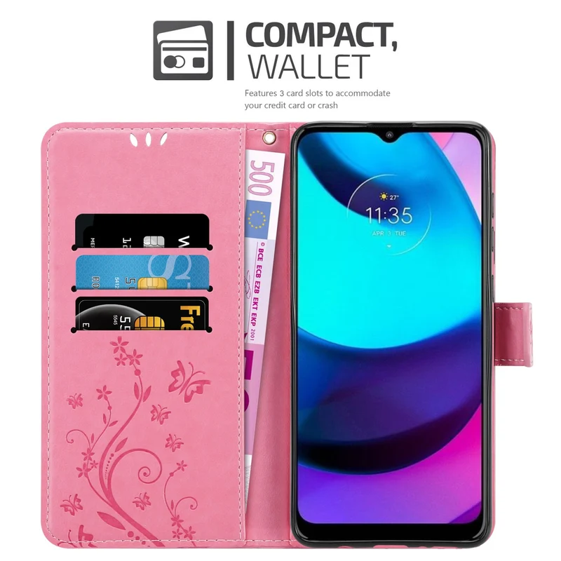 Cadorabo Hülle kompatibel mit Motorola MOTO E20 / E30 / E40 Schutzhülle im Blumen Design mit Magnetverschluss, Standfunktion und Kartenfächern
