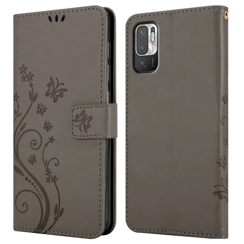 Cadorabo Hülle kompatibel mit Xiaomi RedMi NOTE 10 5G / POCO M3 PRO 5G Schutzhülle im Blumen Design mit Magnetverschluss, Standfunktion und Kartenfächern
