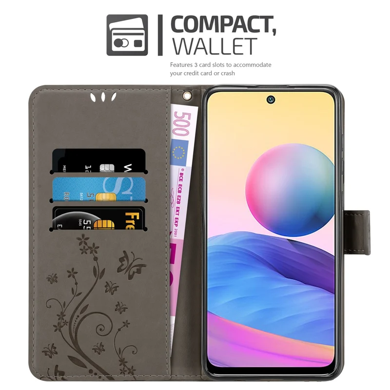 Cadorabo Hülle kompatibel mit Xiaomi RedMi NOTE 10 5G / POCO M3 PRO 5G Schutzhülle im Blumen Design mit Magnetverschluss, Standfunktion und Kartenfächern