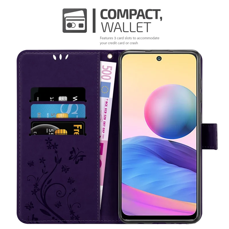 Cadorabo Hülle kompatibel mit Xiaomi RedMi NOTE 10 5G / POCO M3 PRO 5G Schutzhülle im Blumen Design mit Magnetverschluss, Standfunktion und Kartenfächern