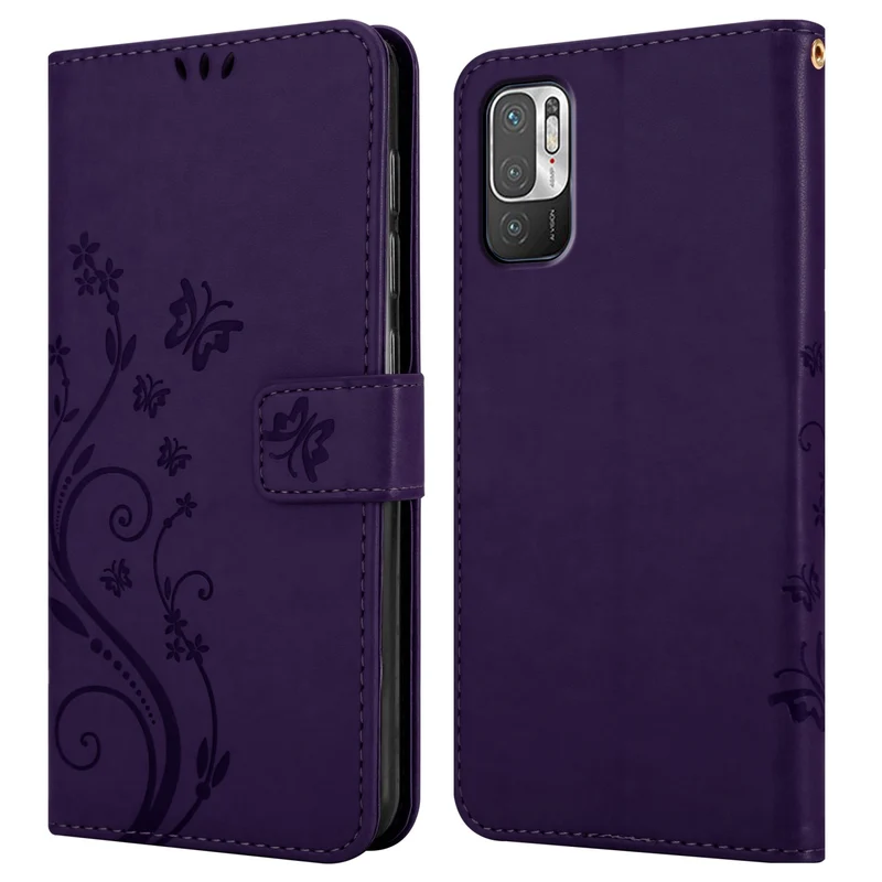 Cadorabo Hülle kompatibel mit Xiaomi RedMi NOTE 10 5G / POCO M3 PRO 5G Schutzhülle im Blumen Design mit Magnetverschluss, Standfunktion und Kartenfächern