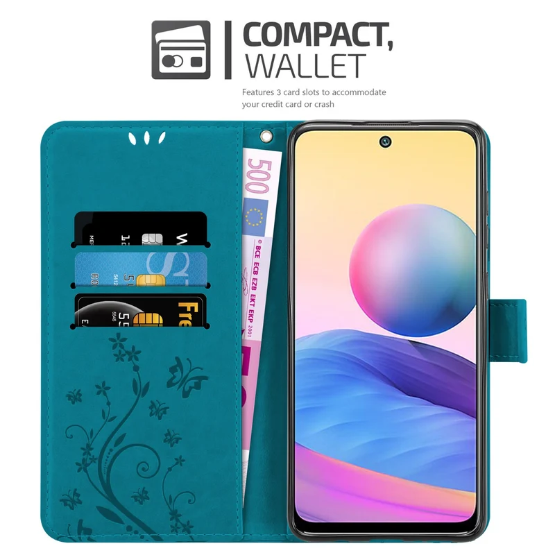 Cadorabo Hülle kompatibel mit Xiaomi RedMi NOTE 10 5G / POCO M3 PRO 5G Schutzhülle im Blumen Design mit Magnetverschluss, Standfunktion und Kartenfächern
