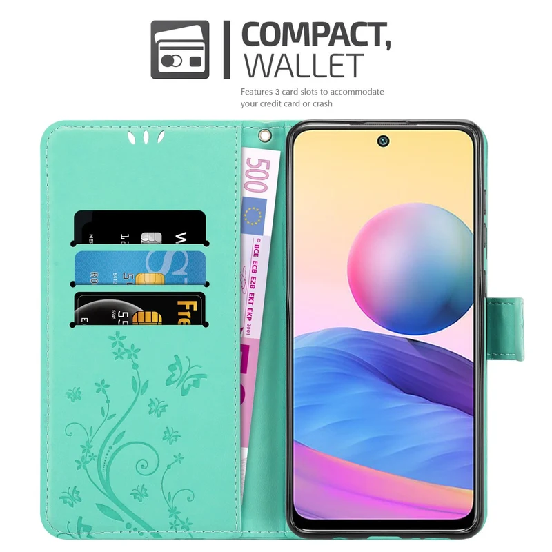 Cadorabo Hülle kompatibel mit Xiaomi RedMi NOTE 10 5G / POCO M3 PRO 5G Schutzhülle im Blumen Design mit Magnetverschluss, Standfunktion und Kartenfächern