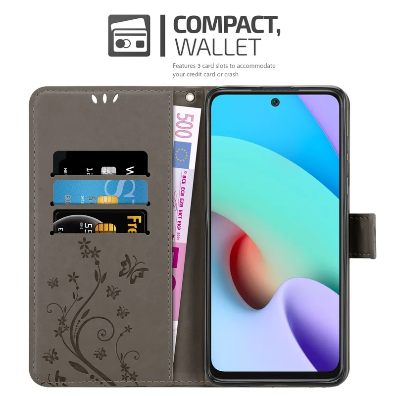Cadorabo Hülle kompatibel mit Xiaomi RedMi 10 Schutzhülle im Blumen Design mit Magnetverschluss, Standfunktion und Kartenfächern