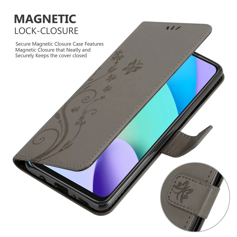 Cadorabo Hülle kompatibel mit Xiaomi RedMi 10 Schutzhülle im Blumen Design mit Magnetverschluss, Standfunktion und Kartenfächern