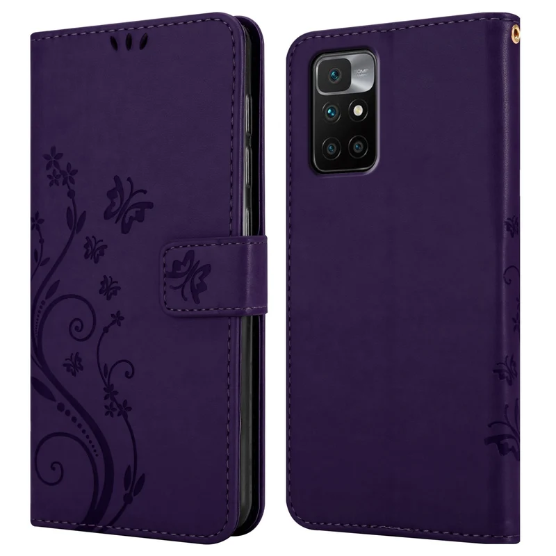 Cadorabo Hülle kompatibel mit Xiaomi RedMi 10 Schutzhülle im Blumen Design mit Magnetverschluss, Standfunktion und Kartenfächern