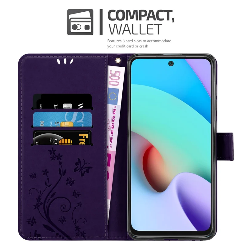 Cadorabo Hülle kompatibel mit Xiaomi RedMi 10 Schutzhülle im Blumen Design mit Magnetverschluss, Standfunktion und Kartenfächern