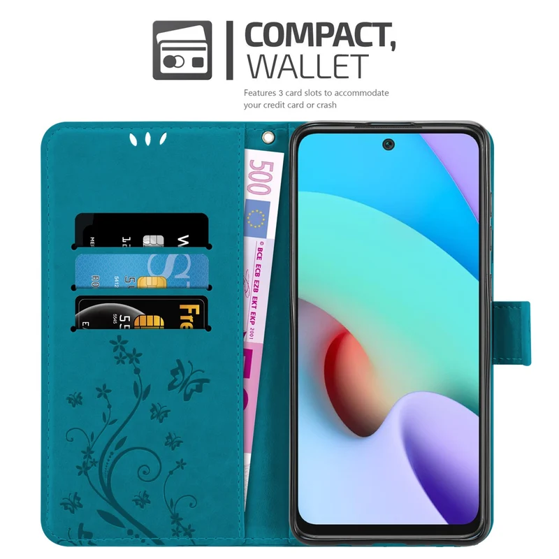 Cadorabo Hülle kompatibel mit Xiaomi RedMi 10 Schutzhülle im Blumen Design mit Magnetverschluss, Standfunktion und Kartenfächern