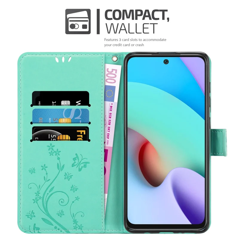 Cadorabo Hülle kompatibel mit Xiaomi RedMi 10 Schutzhülle im Blumen Design mit Magnetverschluss, Standfunktion und Kartenfächern