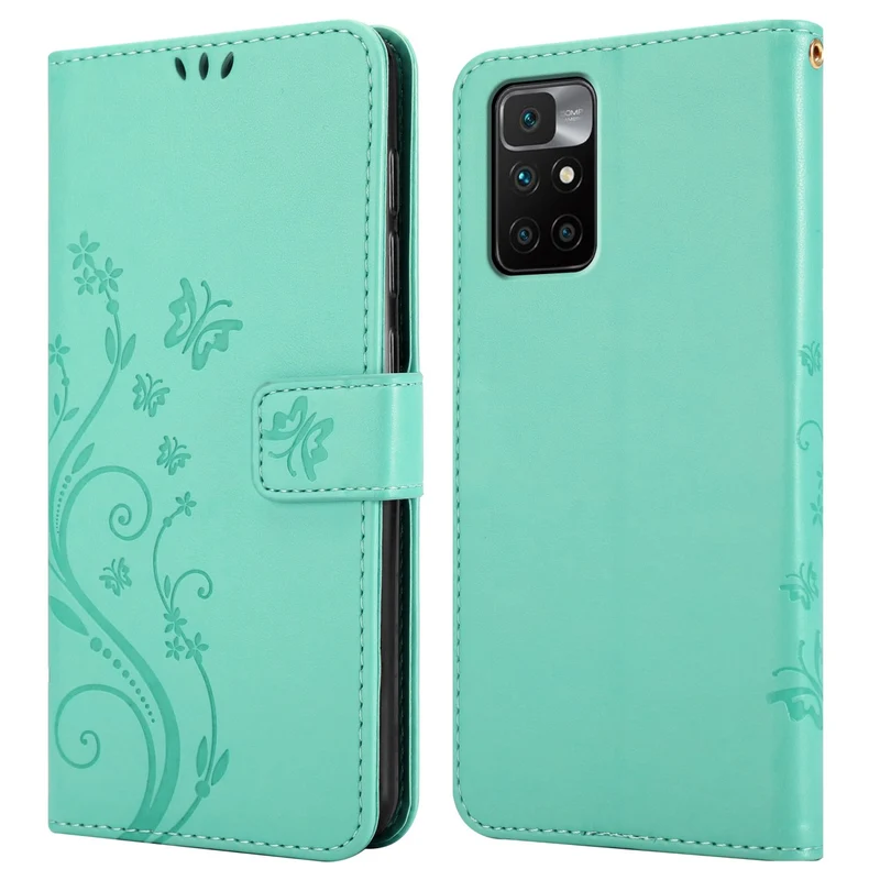 Cadorabo Hülle kompatibel mit Xiaomi RedMi 10 Schutzhülle im Blumen Design mit Magnetverschluss, Standfunktion und Kartenfächern