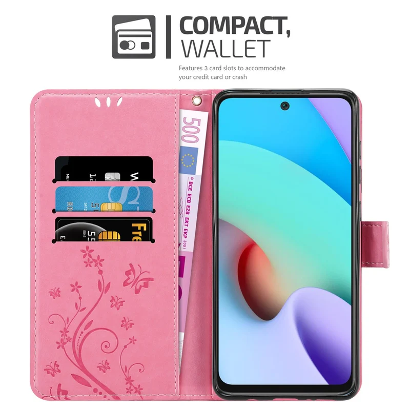Cadorabo Hülle kompatibel mit Xiaomi RedMi 10 Schutzhülle im Blumen Design mit Magnetverschluss, Standfunktion und Kartenfächern