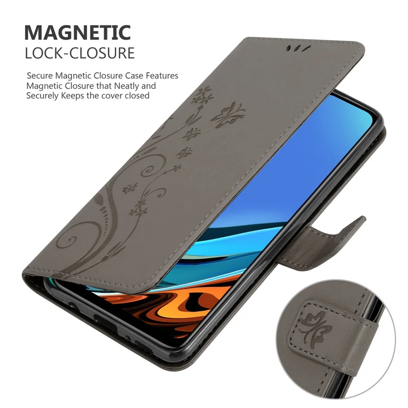 Cadorabo Hülle kompatibel mit Xiaomi RedMi 9T / POCO M3 Schutzhülle im Blumen Design mit Magnetverschluss, Standfunktion und Kartenfächern