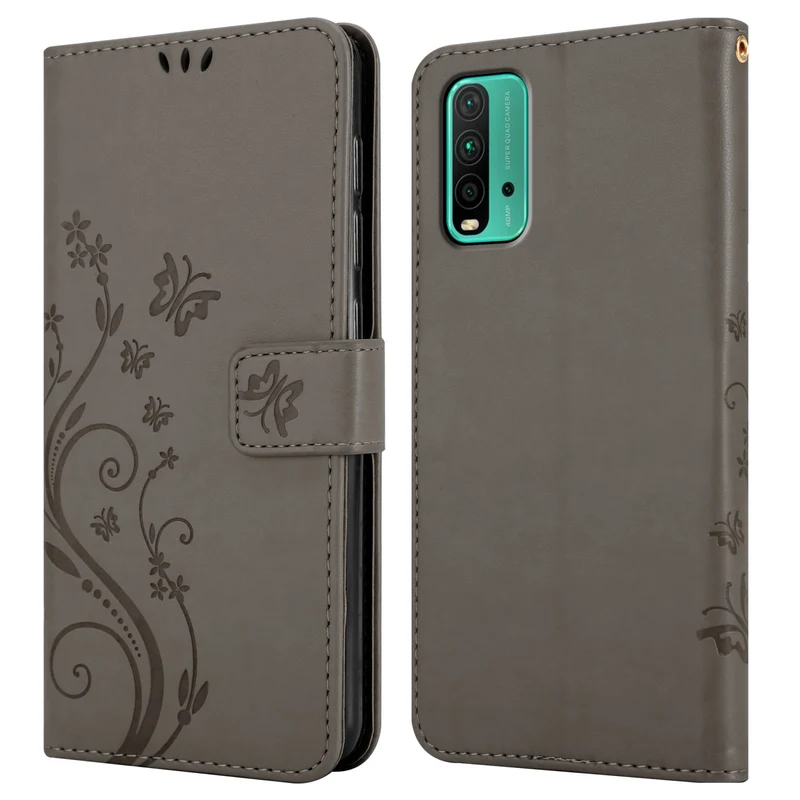 Cadorabo Hülle kompatibel mit Xiaomi RedMi 9T / POCO M3 Schutzhülle im Blumen Design mit Magnetverschluss, Standfunktion und Kartenfächern