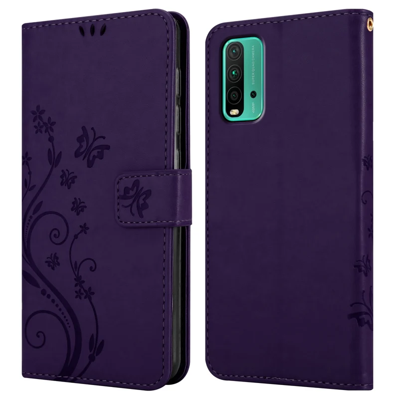 Cadorabo Hülle kompatibel mit Xiaomi RedMi 9T / POCO M3 Schutzhülle im Blumen Design mit Magnetverschluss, Standfunktion und Kartenfächern