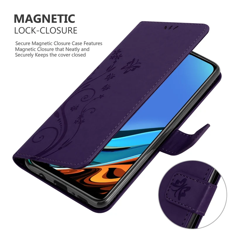 Cadorabo Hülle kompatibel mit Xiaomi RedMi 9T / POCO M3 Schutzhülle im Blumen Design mit Magnetverschluss, Standfunktion und Kartenfächern