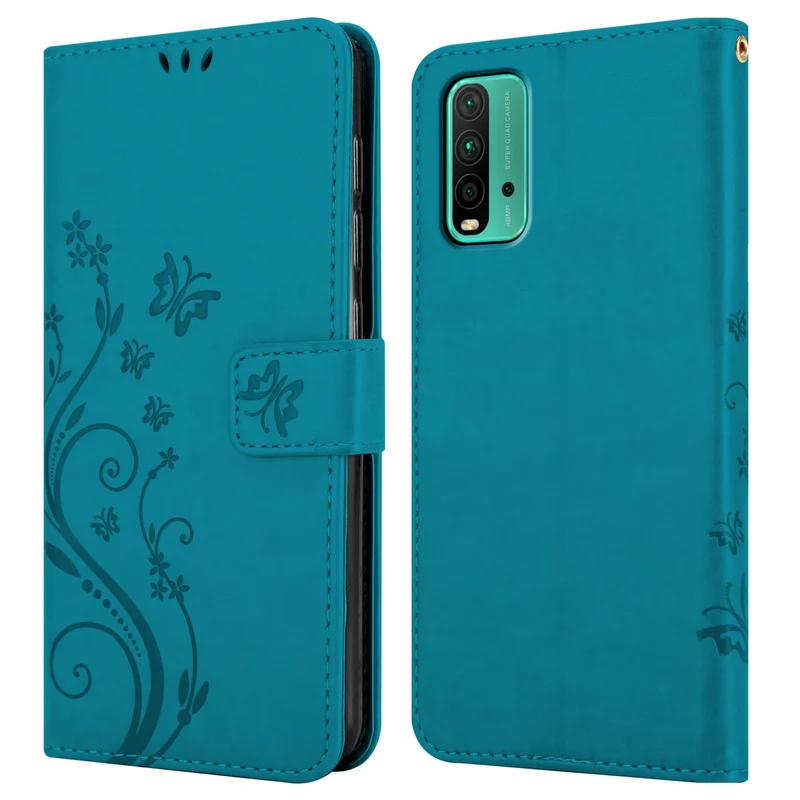 Cadorabo Hülle kompatibel mit Xiaomi RedMi 9T / POCO M3 Schutzhülle im Blumen Design mit Magnetverschluss, Standfunktion und Kartenfächern