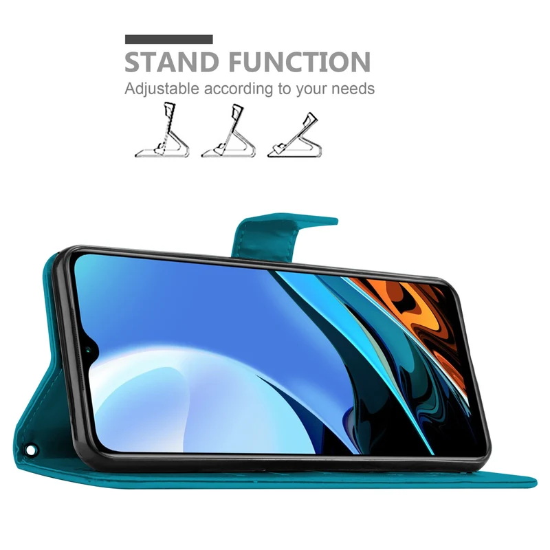 Cadorabo Hülle kompatibel mit Xiaomi RedMi 9T / POCO M3 Schutzhülle im Blumen Design mit Magnetverschluss, Standfunktion und Kartenfächern