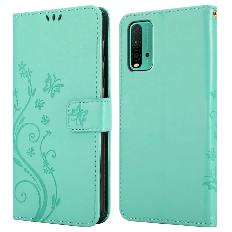 Cadorabo Hülle kompatibel mit Xiaomi RedMi 9T / POCO M3 Schutzhülle im Blumen Design mit Magnetverschluss, Standfunktion und Kartenfächern