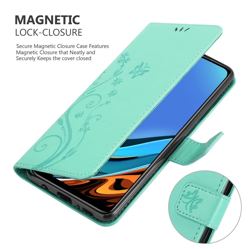 Cadorabo Hülle kompatibel mit Xiaomi RedMi 9T / POCO M3 Schutzhülle im Blumen Design mit Magnetverschluss, Standfunktion und Kartenfächern
