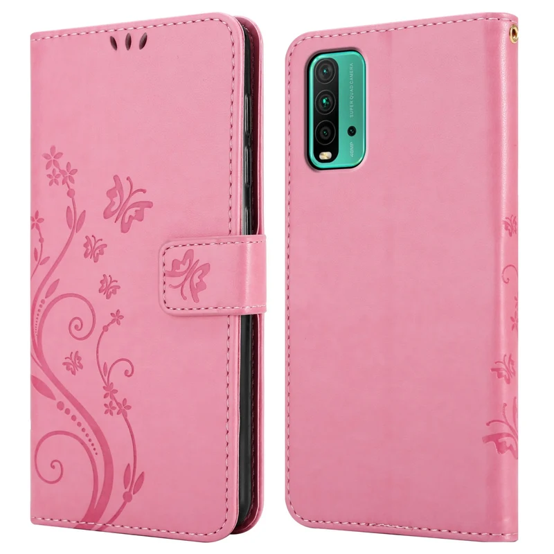 Cadorabo Hülle kompatibel mit Xiaomi RedMi 9T / POCO M3 Schutzhülle im Blumen Design mit Magnetverschluss, Standfunktion und Kartenfächern