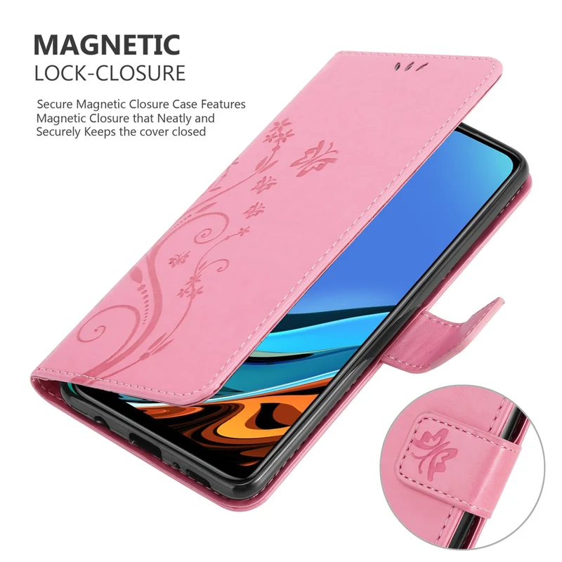 Cadorabo Hülle kompatibel mit Xiaomi RedMi 9T / POCO M3 Schutzhülle im Blumen Design mit Magnetverschluss, Standfunktion und Kartenfächern