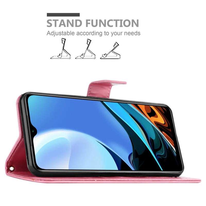 Cadorabo Hülle kompatibel mit Xiaomi RedMi 9T / POCO M3 Schutzhülle im Blumen Design mit Magnetverschluss, Standfunktion und Kartenfächern