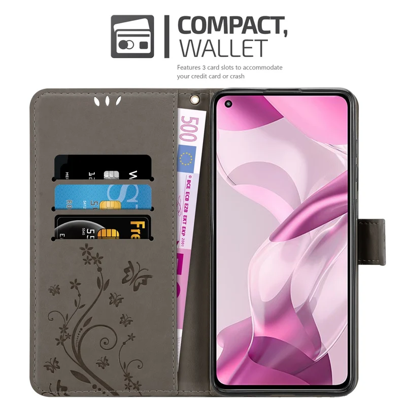 Cadorabo Hülle kompatibel mit Xiaomi Mi 11 LITE (4G / 5G) / 11 LITE NE Schutzhülle im Blumen Design mit Magnetverschluss, Standfunktion und Kartenfächern