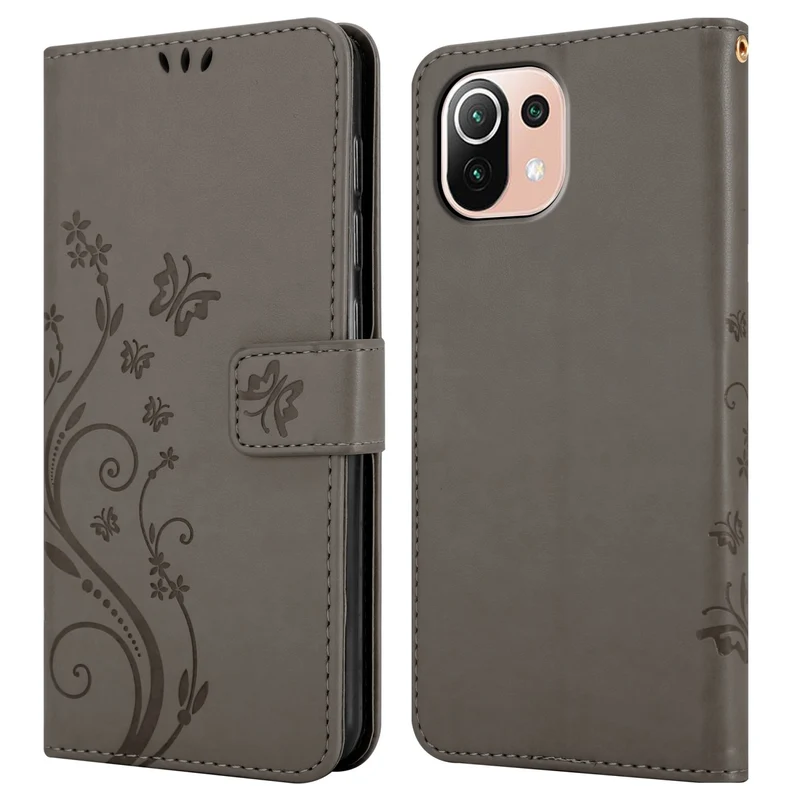 Cadorabo Hülle kompatibel mit Xiaomi Mi 11 LITE (4G / 5G) / 11 LITE NE Schutzhülle im Blumen Design mit Magnetverschluss, Standfunktion und Kartenfächern