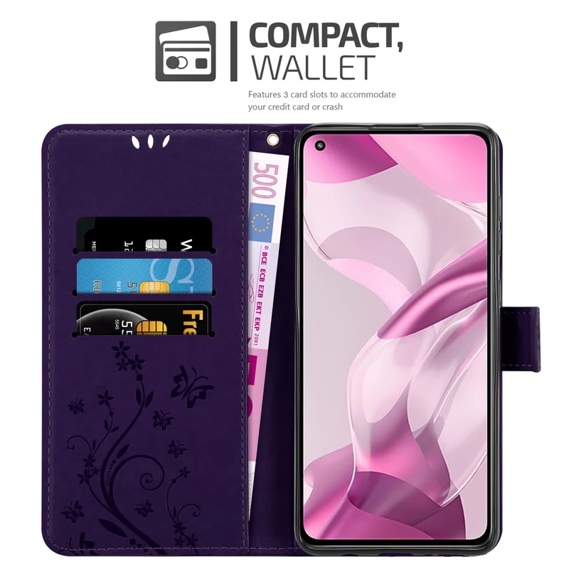 Cadorabo Hülle kompatibel mit Xiaomi Mi 11 LITE (4G / 5G) / 11 LITE NE Schutzhülle im Blumen Design mit Magnetverschluss, Standfunktion und Kartenfächern
