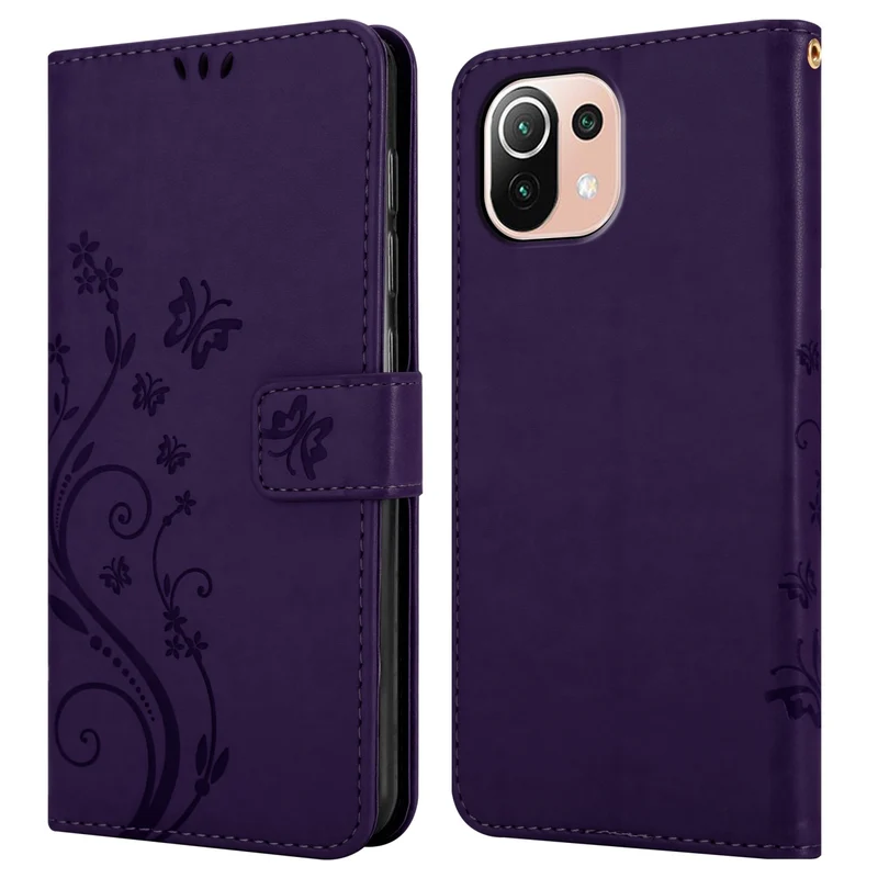 Cadorabo Hülle kompatibel mit Xiaomi Mi 11 LITE (4G / 5G) / 11 LITE NE Schutzhülle im Blumen Design mit Magnetverschluss, Standfunktion und Kartenfächern