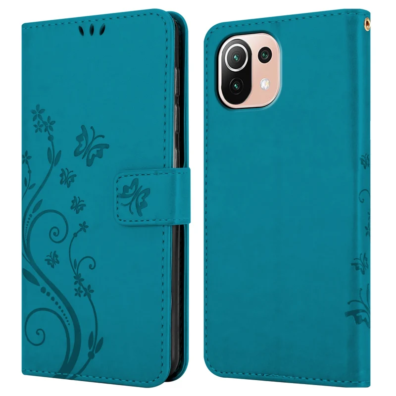 Cadorabo Hülle kompatibel mit Xiaomi Mi 11 LITE (4G / 5G) / 11 LITE NE Schutzhülle im Blumen Design mit Magnetverschluss, Standfunktion und Kartenfächern