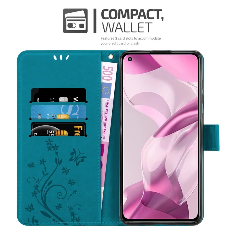Cadorabo Hülle kompatibel mit Xiaomi Mi 11 LITE (4G / 5G) / 11 LITE NE Schutzhülle im Blumen Design mit Magnetverschluss, Standfunktion und Kartenfächern